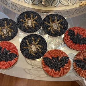 Beaded Spider & Bat Coasters - Black, Gold & Orange - Halloween Home Accent
